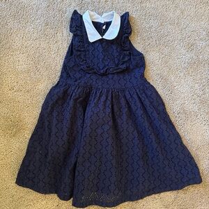 Janie and Jack Navy Eyelet Dress with White Collar – Size 3T